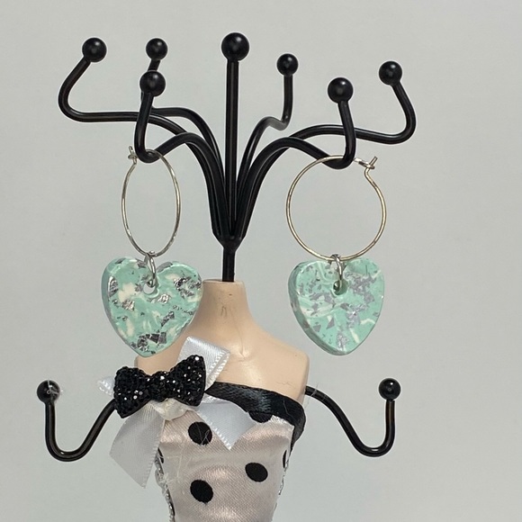 Unique Handmade Polymer Clay Pastel Heart Earrings - Picture 6 of 16